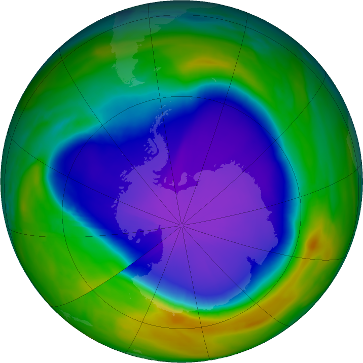 Antarctic ozone map for 02 October 2020